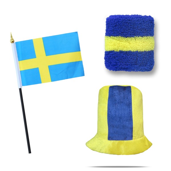 FANSET EM Fußball &quot;Schweden&quot; Sweden Zylinder Hut Schweißband Mini Flagge