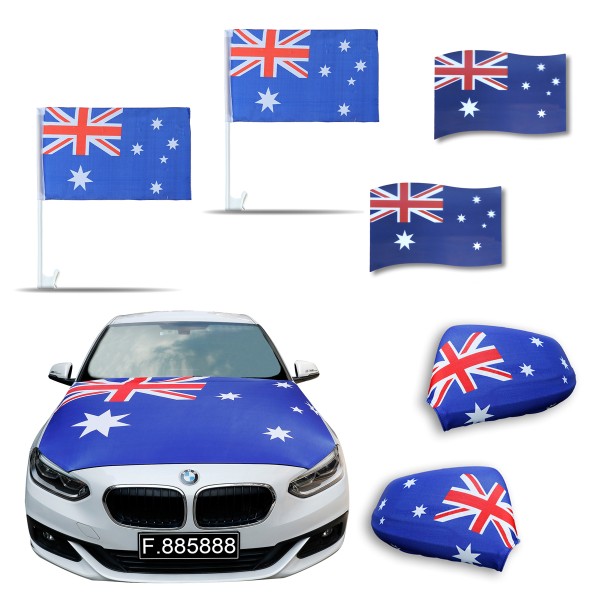 Auto-Fan-Paket EM &quot;Australien&quot; Australia Fußball Flaggen Außenspiegel 3D Magnet Motorhaubenüberzug
