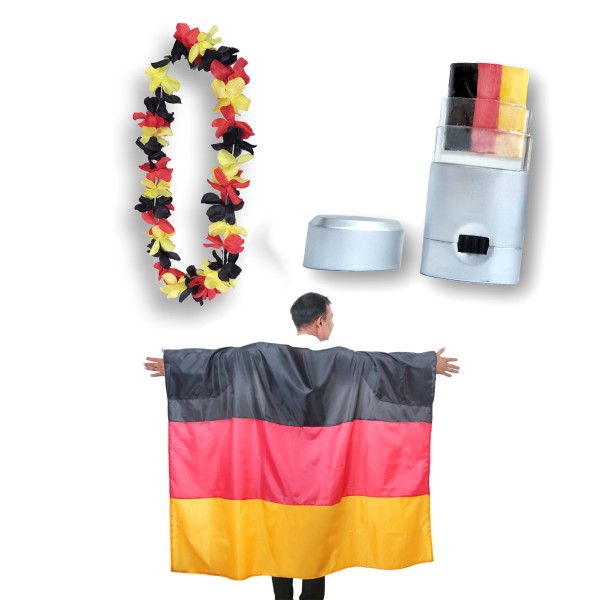 Fan-Paket EM &quot;Deutschland&quot; Germany Fußball Hawaiikette Schminkstift Poncho