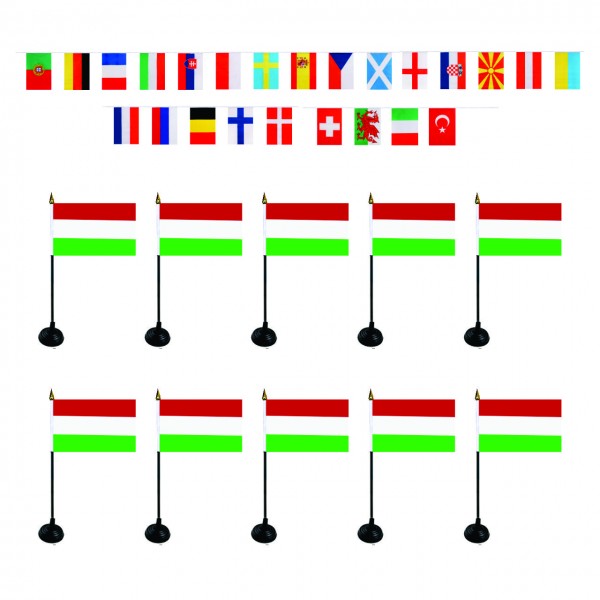 FANSET EM &quot;Ungarn&quot; Hungary Fußball Teilnehmer Girlande 10x Mini Handflaggen und Halter