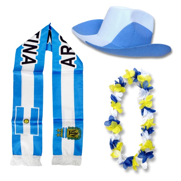 Fan-Paket &quot;Argentinien&quot; Argentina WM EM Fußball Schal Hawaiikette Hut Fanartikel