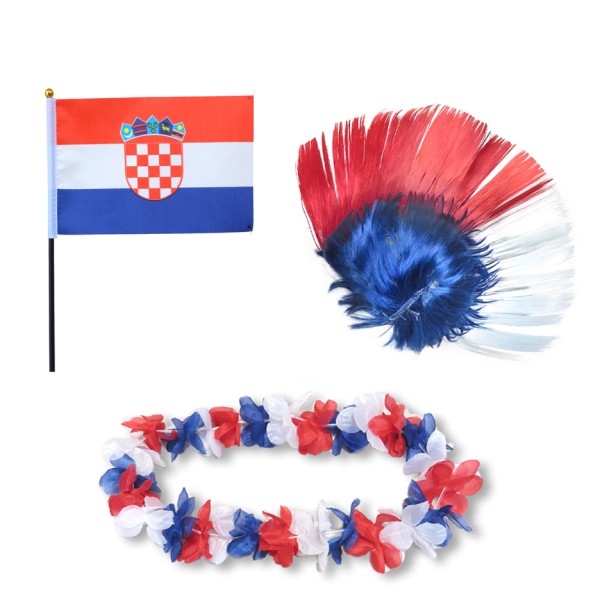 Fanset &quot;Kroatien&quot; Croatia Blumenkette Fahne Flagge Perücke Irokese