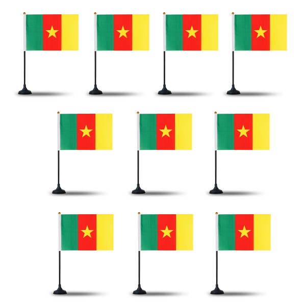Mini Handfahnen mit Tischständer Fuß 10 Stück Set &quot;Kamerun&quot; Cameroon EM WM Flaggen Fanartikel