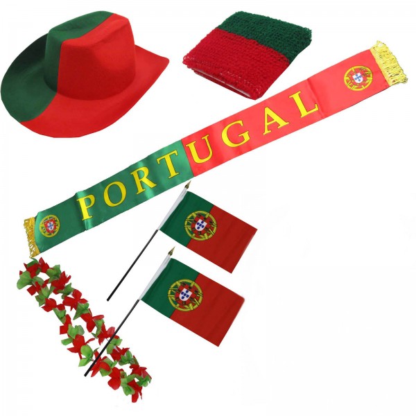 Fan-Paket &quot;Portugal&quot; WM EM Fußball Schal Hawaiikette Hut Schweissband Fahne Flagge