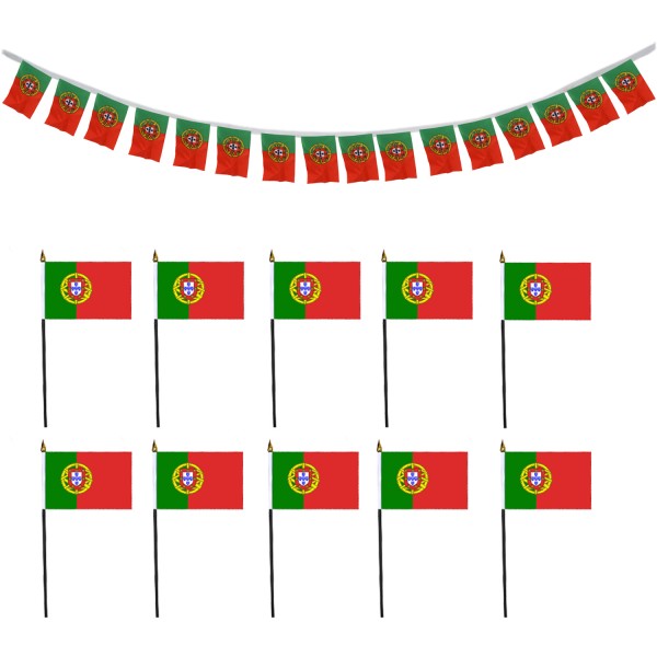 FANSET EM Fußball &quot;Portugal&quot; Girlande 10x Handflaggen
