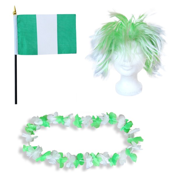 Fanset &quot;Nigerien&quot; Nigeria Blumenkette Fahne Flagge Perücke Wig