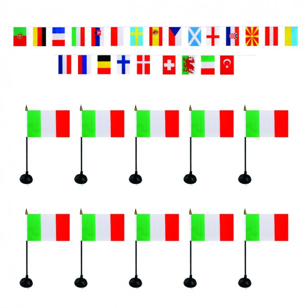 FANSET EM &quot;Italien&quot; Italy Fußball Teilnehmer Girlande 10x Mini Handflaggen und Halter