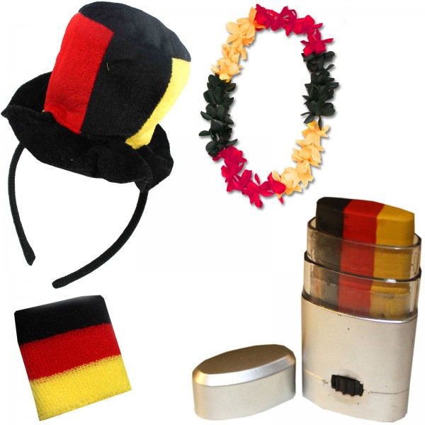 Fanset &quot;Deutschland&quot; Germany Mini Zylinder Haarreif Blumenkette Schminkstift Schweißband