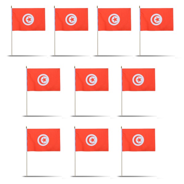 10er Set Fahne Flagge Winkfahne &quot;Tunesien&quot; Tunisia Handfahne EM WM