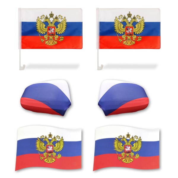Fanpaket fürs Auto EM &quot;Russland&quot; Russia Fußball 3D Magnet Außenspiegel Flaggen