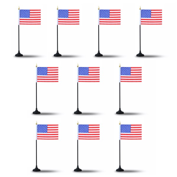 Mini Handfahnen mit Tischständer Fuß 10 Stück Set &quot;USA&quot; United States Amerika EM WM Flaggen Fanartik