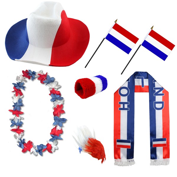 Fan-Paket &quot;Niederlande&quot; Netherlands Holland WM EM Fußball Schal Hawaiikette Hut Schweissband Fahne P