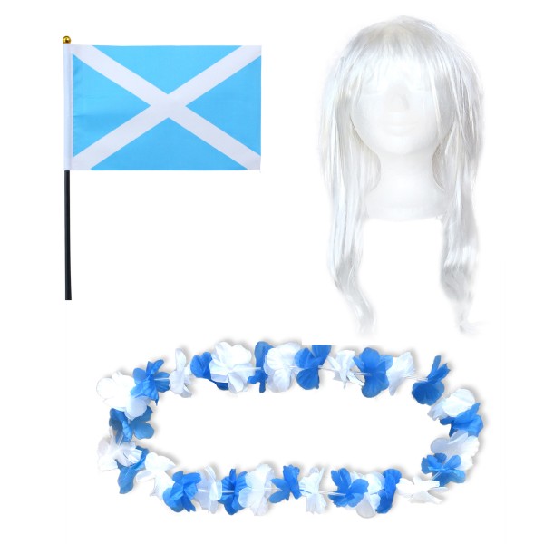 Fanset &quot;Schottland&quot; Scottland Blumenkette Fahne Flagge Perücke Langhaar