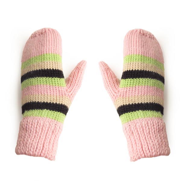 Knitted Mitten Gloves Stripes Teenager Adults Winter