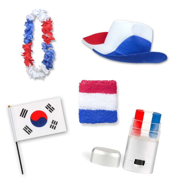 Fan-Paket EM &quot;Südkorea&quot; South Korea Fußball Hut Kette Schminke Schweißband Flagge