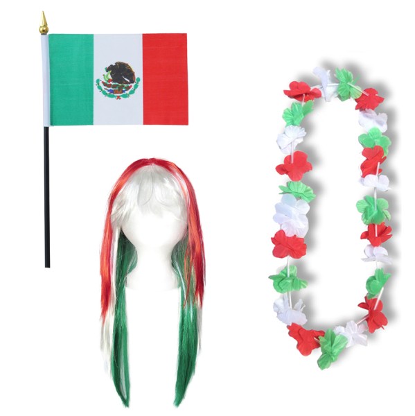 Fanset &quot;Mexiko&quot; Mexico Blumenkette Fahne Flagge Perücke Langhaar