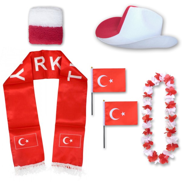 Fan-Paket &quot;Türkei&quot; Turkey Türkiye WM EM Fußball Schal Hawaiikette Hut Schweissband Fahne Flagge
