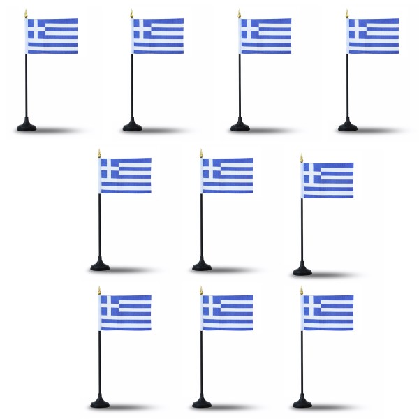 Mini Handfahnen mit Tischständer Fuß 10 Stück Set &quot;Griechenland&quot; Greece EM WM Flaggen Fanartikel