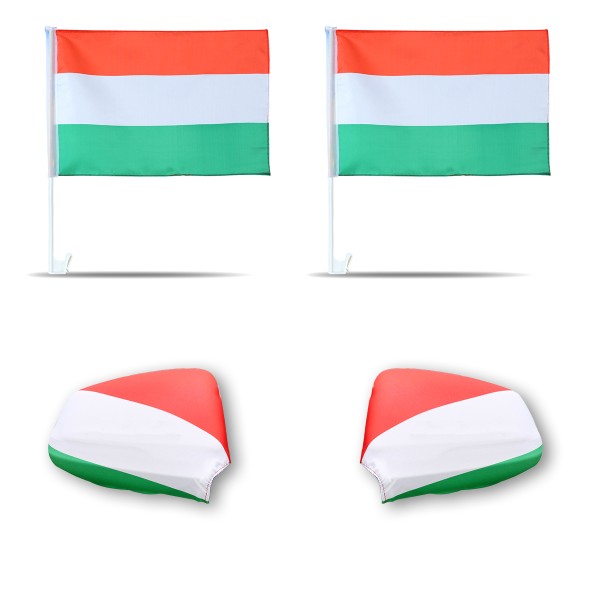 Fan-Paket-3 &quot;Ungarn&quot; Hungary WM EM Länder Fußball Flaggen Fahren Autoset Spiegelflaggen