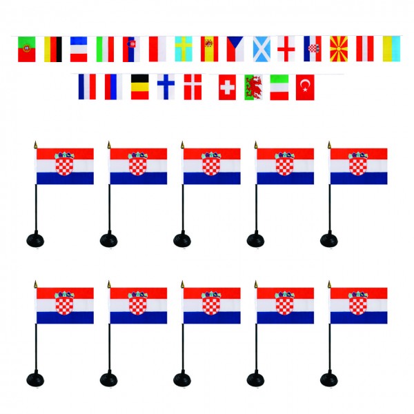 FANSET EM &quot;Kroatien&quot; Fußball Teilnehmer Girlande 10x Mini Handflaggen und Halter
