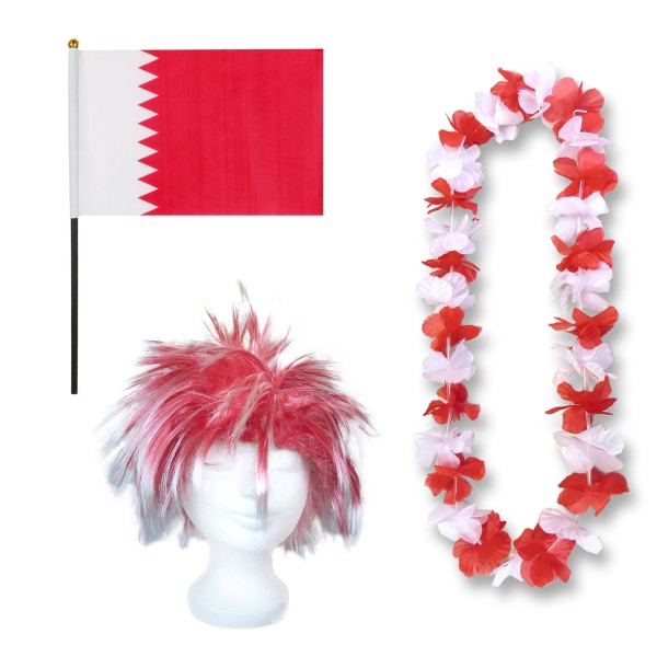 Fanset &quot;Katar&quot; Qatar Blumenkette Fahne Flagge Perücke Wig