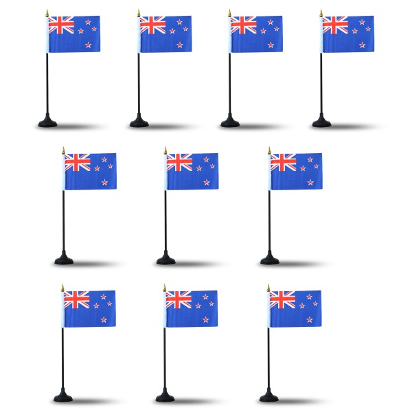 Mini Handfahnen mit Tischständer Fuß 10 Stück Set &quot;Neuseeland&quot; New Zealand EM WM Flaggen Fanartikel