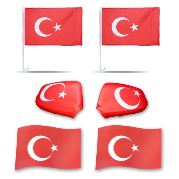Fanpaket fürs Auto EM &quot;Türkei&quot; Turkey Fußball 3D Magnet Außenspiegel Flaggen