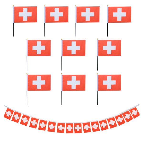 FANSET EM Fußball &quot;Schweiz&quot; Switzerland Girlande 10x Handflaggen