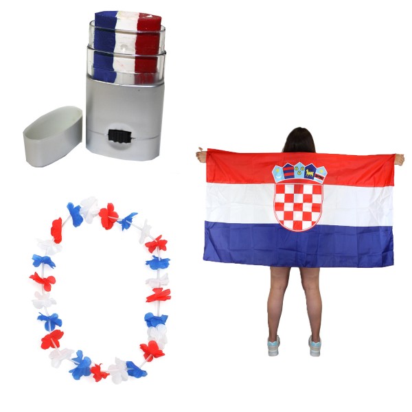 Fan-Paket EM &quot;Kroatien&quot; Croatia Fanset Fußball Hawaiikette Schminkstift Poncho