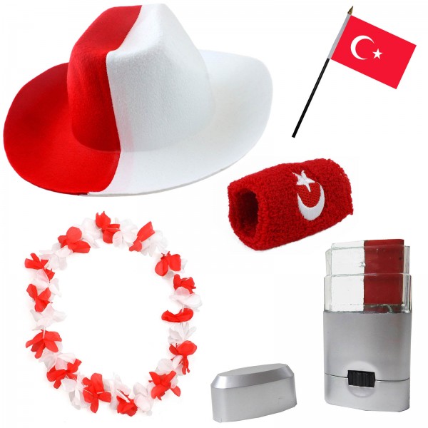 Fan-Paket EM &quot;Türkei&quot; Turkey Fußball Hut Kette Schminke Schweißband Flagge