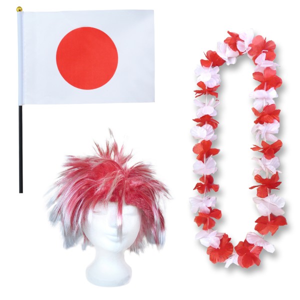 Fanset &quot;Japan&quot; Blumenkette Fahne Flagge Perücke Wig