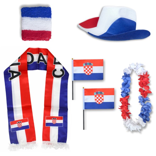 Fan-Paket &quot;Kroatien&quot; Croatia WM EM Fußball Schal Hawaiikette Hut Schweissband Fahne Flagge