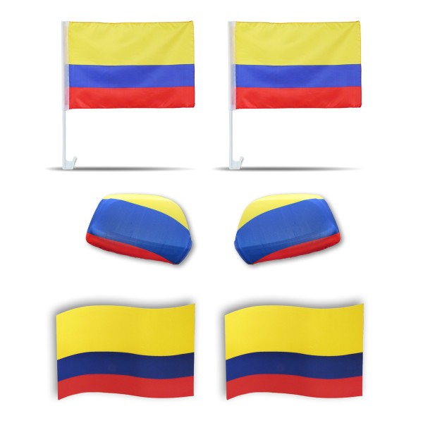Fanpaket fürs Auto EM &quot;Kolumbien&quot; Colombia Fußball 3D Magnet Außenspiegel Flaggen