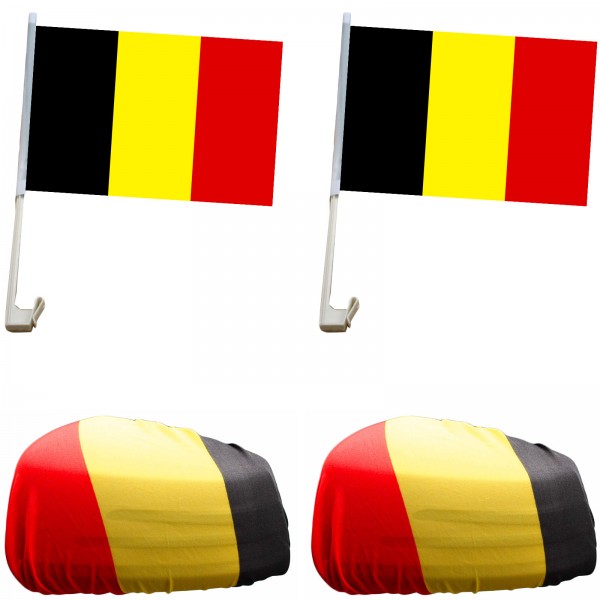 Fan-Paket-3 &quot;Belgien&quot; Belgium WM EM Länder Fußball Flaggen Fahren Autoset Spiegelflaggen