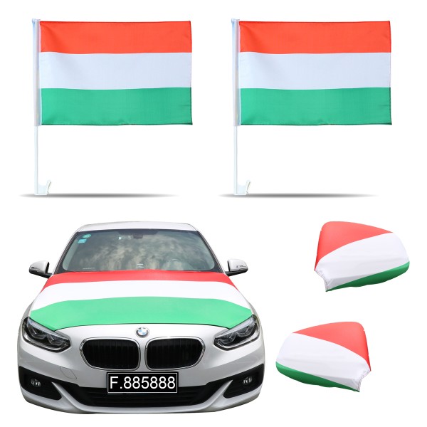 Aut-Fan-Paket EM &quot;Ungarn&quot; Hungary Fußball Flaggen Außenspiegel Motorhaubenüberzug