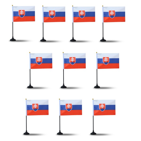 Mini Handfahnen mit Tischständer Fuß 10 Stück Set &quot;Slowakei&quot; Slowakia EM WM Flaggen Fanartikel