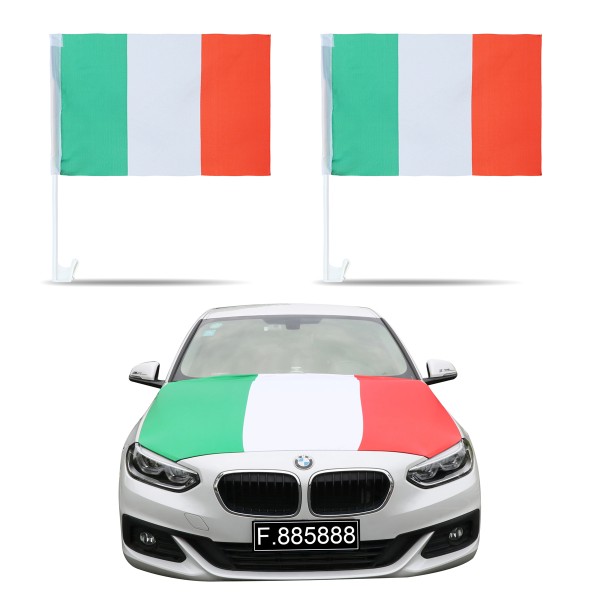 Aut-Fan-Paket EM &quot;Italien&quot; Italy Fußball Flaggen Außenspiegel 3D Magnet Motorhaubenüberzug