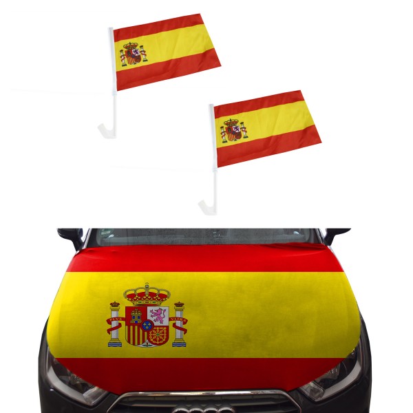 Aut-Fan-Paket EM &quot;Spanien&quot; Spain Fußball Flaggen Außenspiegel 3D Magnet Motorhaubenüberzug