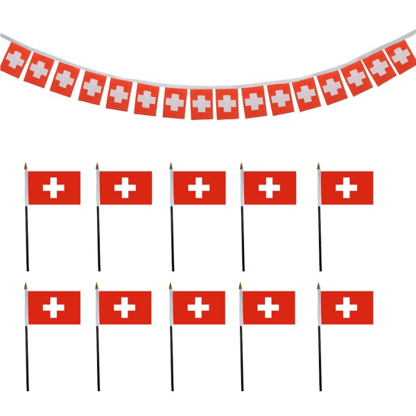 FANSET EM Fußball &quot;Schweiz&quot; Switzerland Girlande 10x Handflaggen