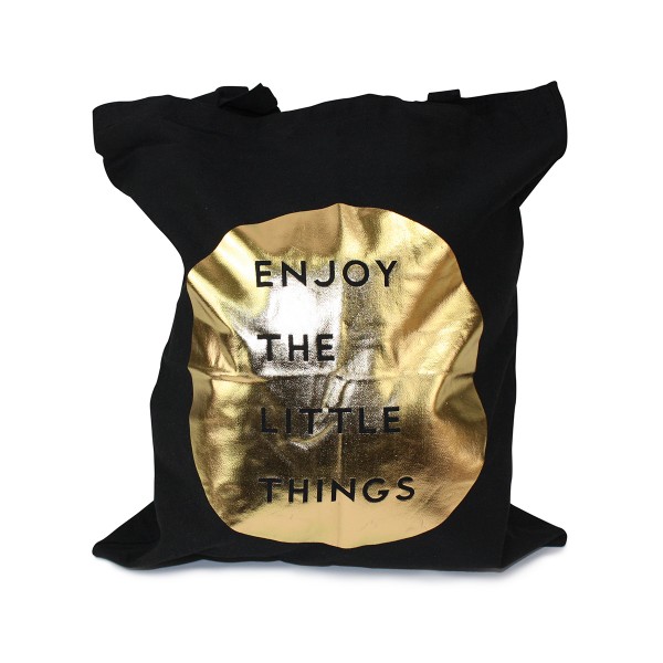 Carrying Bag &quot;Enjoy the little things&quot; Cotton Golden Print