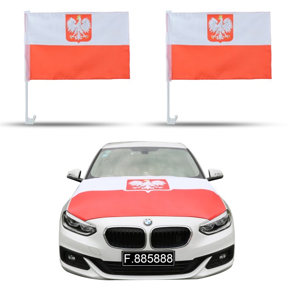 Auto-Fan-Paket EM &quot;Polen&quot; Poland Polska Fußball Flaggen Außenspiegel 3D Magnet Motorhaubenüberzug