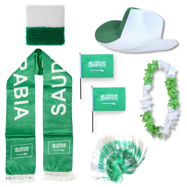 Fan-Paket &quot;Saudiarabien&quot; Saudi Arabia WM EM Fußball Schal Hawaiikette Hut Schweissband Fahne Iro Per