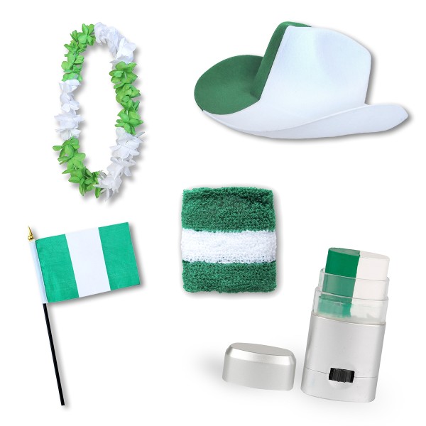 Fan-Paket EM &quot;Nigerien&quot; Nigeria Fußball Hut Kette Schminke Schweißband Flagge