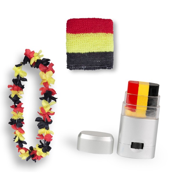 Fan-Paket Girls EM &quot;Belgien&quot; Belgium Fußball Hawaiikette Schminke Schweißband