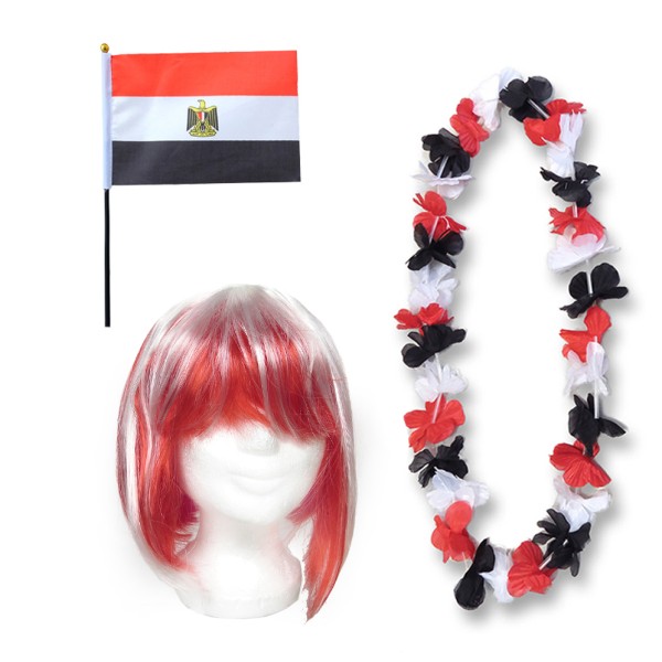 Fanset &quot;Ägypten&quot; Egypt Blumenkette Fahne Flagge Perücke Bob