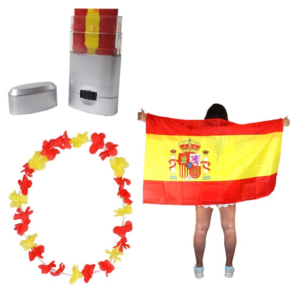 Fan-Paket EM &quot;Spanien&quot; Spain Espana Fanset Fußball Hawaiikette Schminkstift Poncho