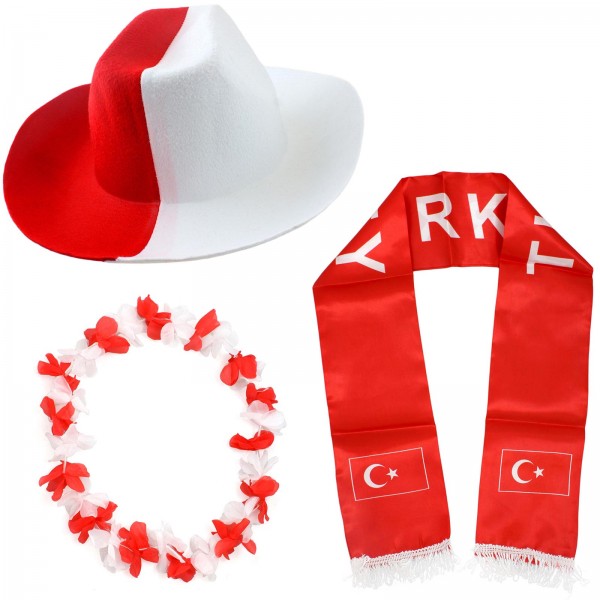 Fan-Paket &quot;Türkei&quot; Turkey Türkiye WM EM Fußball Schal Hawaiikette Hut Schweissband Fahne Flagge