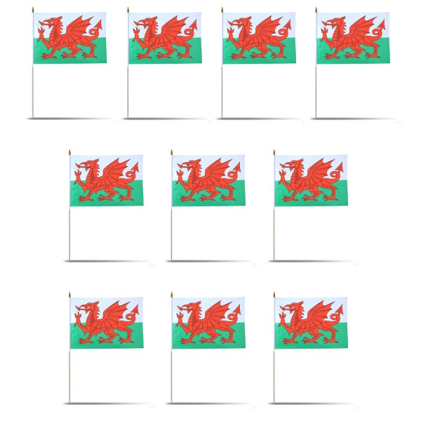 10er Set Fahne Flagge Winkfahne &quot;Wales&quot; Handfahne EM WM