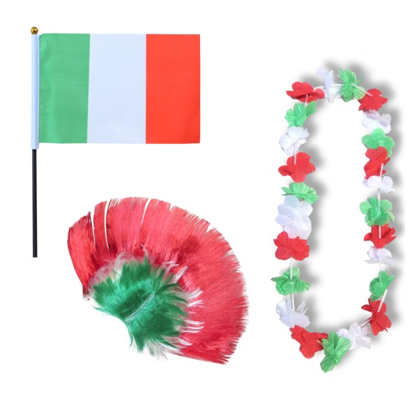 Fanset &quot;Italien&quot; Italia Italy Blumenkette Fahne Flagge Perücke Irokese
