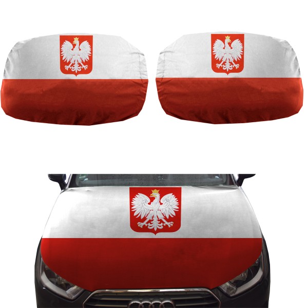 Fanset Auto EM &quot;Polen&quot; Polska Fußball Motorhaube Außenspiegel Flagge